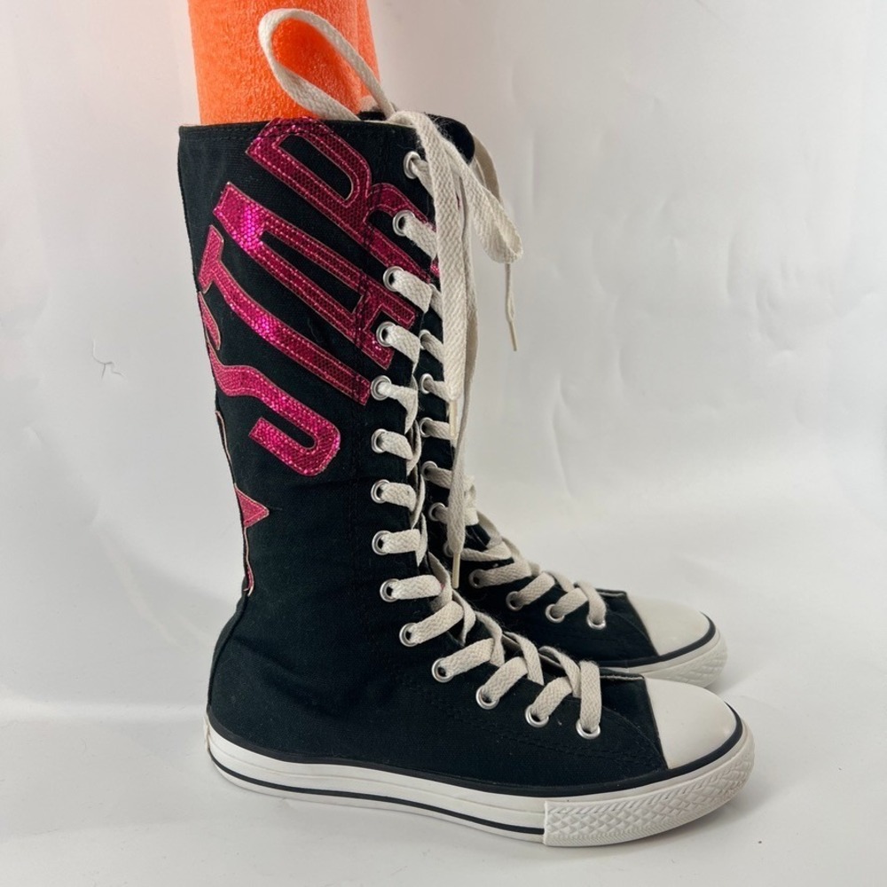 Converse Chuck Taylor XX-Hi Knee High Boots Black Pink Glitter US Jr 2 / W 4 Y2K